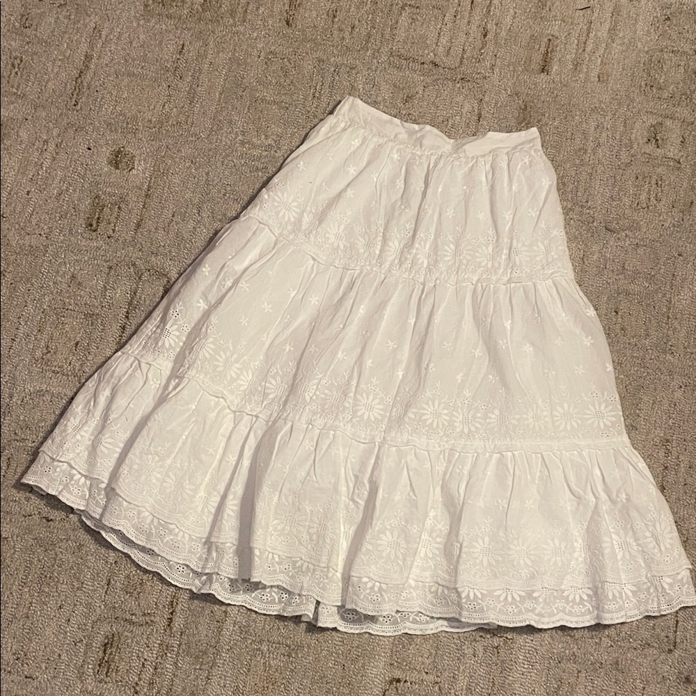 Long white eyelet layered skirt